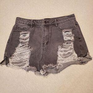 HEYSON Large Black Faded Ripped Distressed Booty Shorts